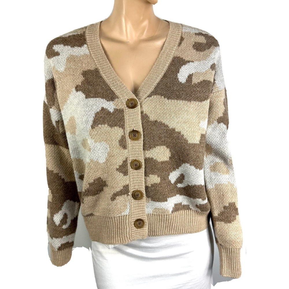 Lucky Brand Camo V-Neck Cardigan Sweater Size M Medium Camouflage NWT
